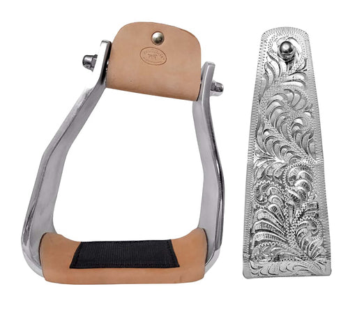 Western 5" Wide Engraved Angled Aluminum Slanted Saddle Stirrups 51253