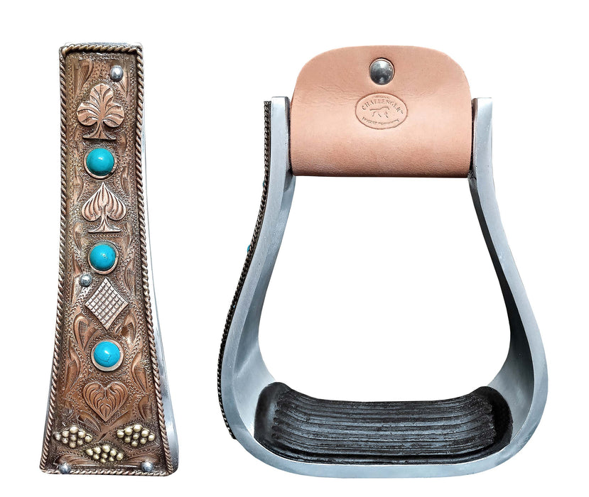 Horse 5" Aluminum Antique Deck of Cards Engraved Western Saddle Stirrups 51256