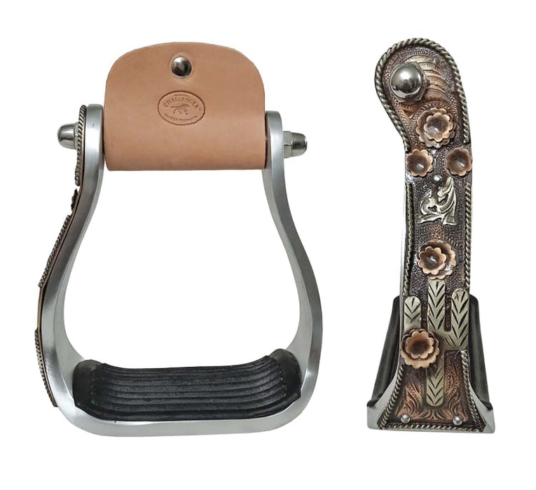 Western Copper Cactus Engraved Barrel Racing Aluminum Saddle Show Stirrups 51258