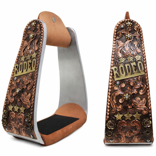 Horse Western 5" Wide Rodeo Engraved Aluminum Angled Show Stirrups 51260