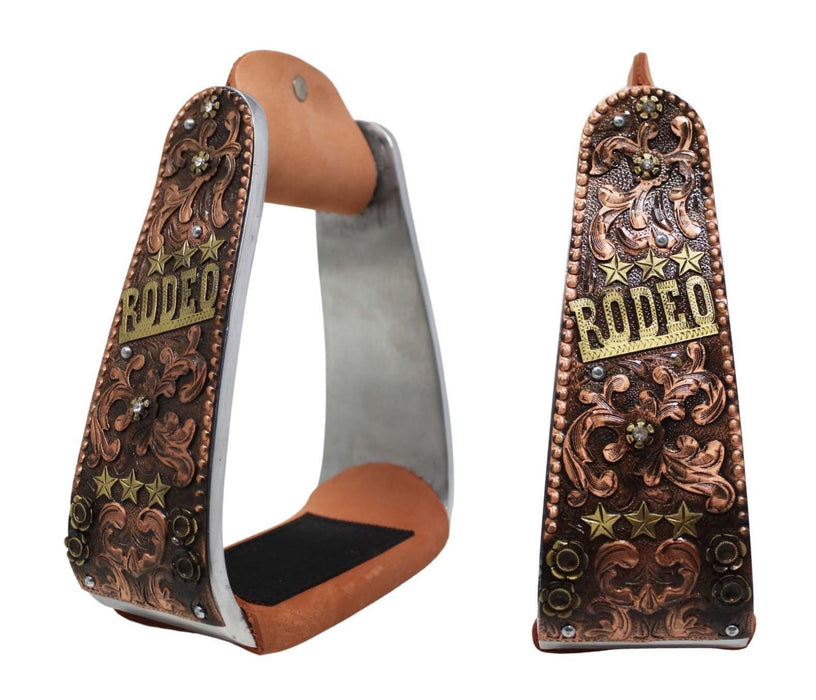 Horse Western 5" Wide Rodeo Engraved Aluminum Angled Show Stirrups 51260