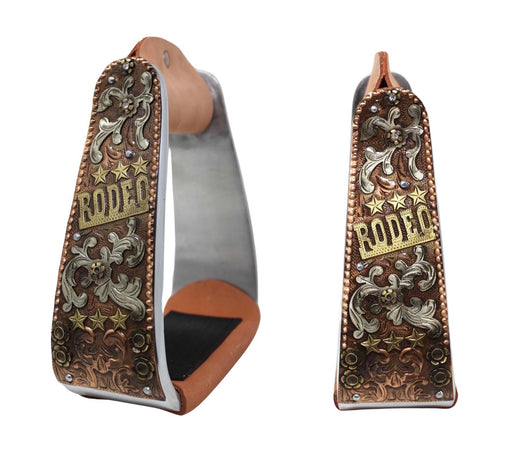 Horse Western 5" Wide Rodeo Engraved Aluminum Angled Slanted Show Stirrups 51261