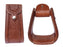 Challenger Western Leather Wrapped Stirrups Tooled Basket Weave Design with Leather Tread Saddle Stirrups 3-1/2" Tread 51266