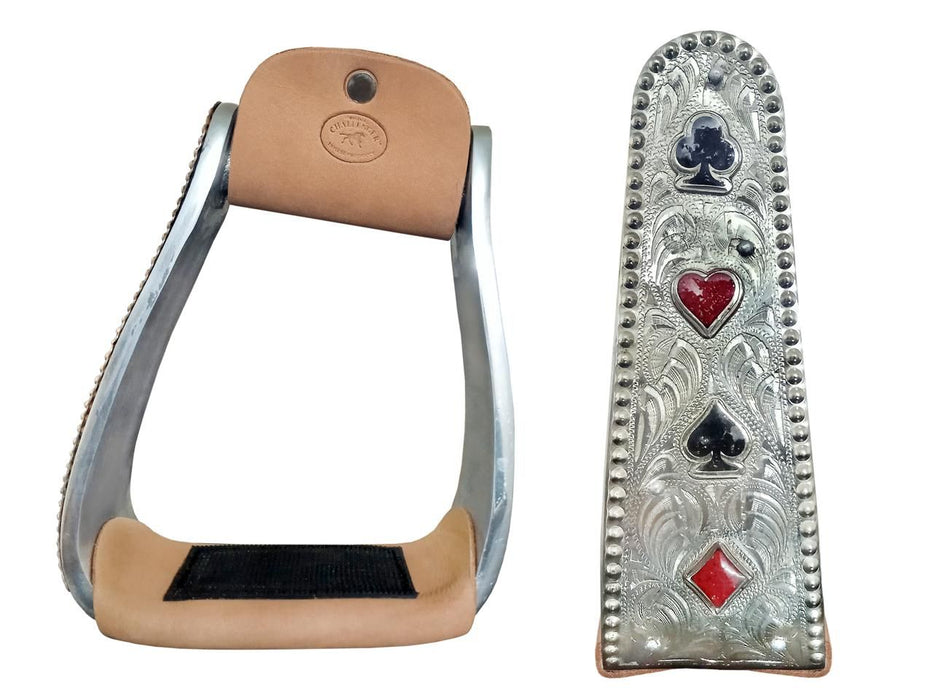 Horse Western 5" Wide Card Suit Engraved Aluminum Angled Show Stirrups 51275
