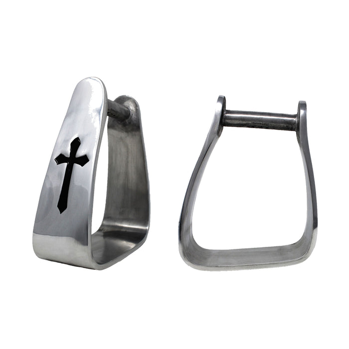 Challenger Western Angled Aluminum Saddle Roper Stirrups Black Cross 5132