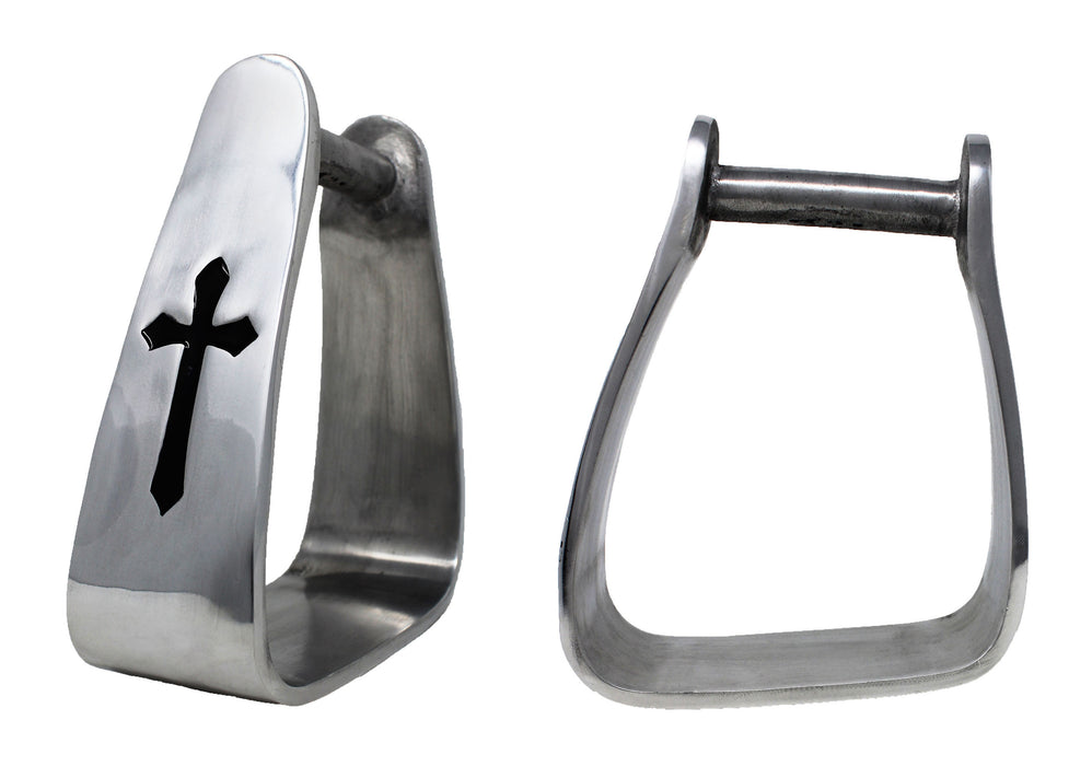 Challenger Western Angled Aluminum Saddle Roper Stirrups Black Cross 5132