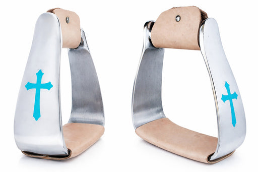Horse Saddle Turquoise Cross Angled Slanted Aluminum Stirrups 5135VR