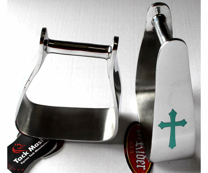 Horse Saddle Turquoise Cross Angled Slanted Aluminum Stirrups 5135