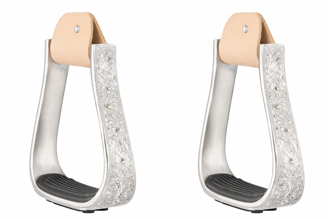 Western Show  Horse Saddle Engraved Aluminum Stirrups with Crystals Bling 5146