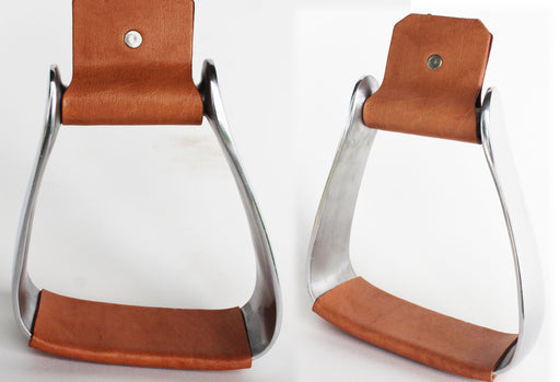3" Tread Horse Saddle Angled Slanted Sloped Aluminum Stirrups Leather 5195