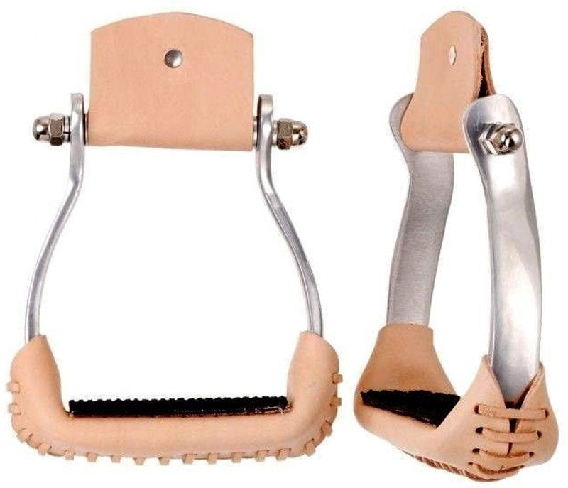 Horse Western Lightweight Aluminum Barrel Racing Saddle Rubber Grip Stirrups 5197