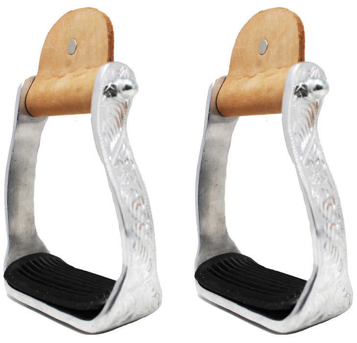 Horse Western Barrel Racing Engraved Lightweight Aluminum Saddle Stirrups 5198