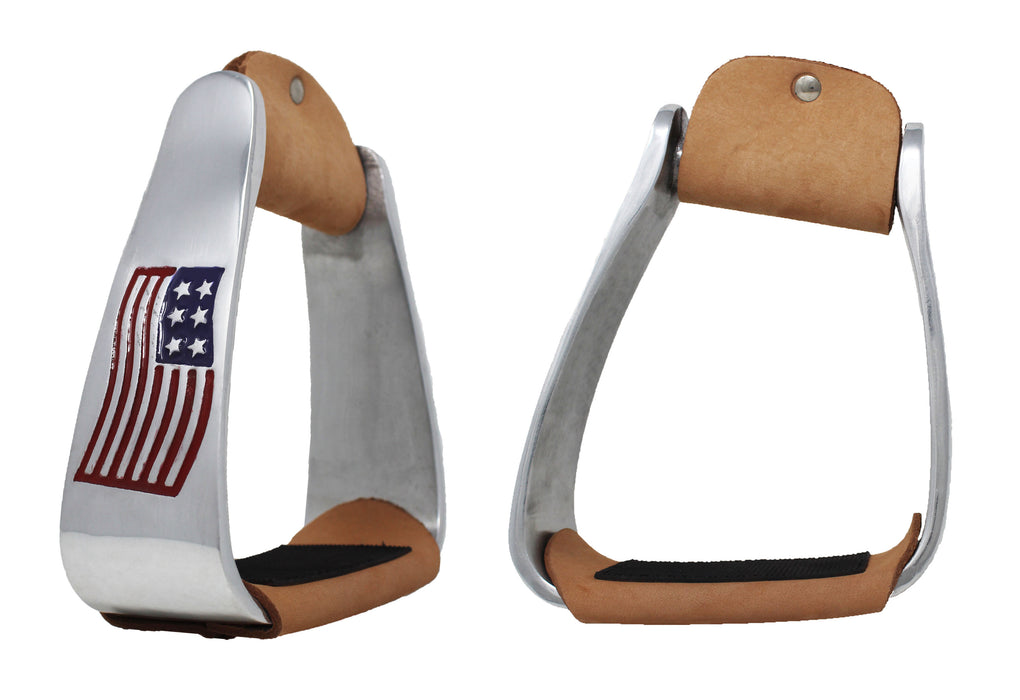 Horse Western 5" Wide Aluminum Flag Angled Slanted Stirrups Knee Relief  5199