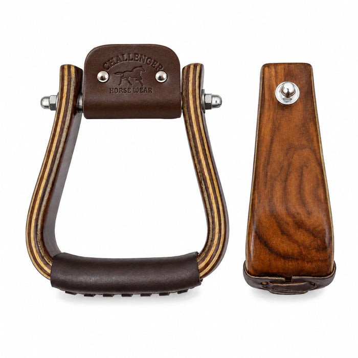 Challenger Western Horse Saddle Stirrups Leather Tread Wood