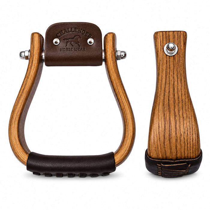 Challenger Western Horse Saddle Stirrups Leather Tread Wood