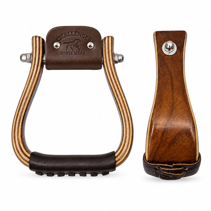 Challenger Western Horse Saddle Stirrups Leather Tread Wood