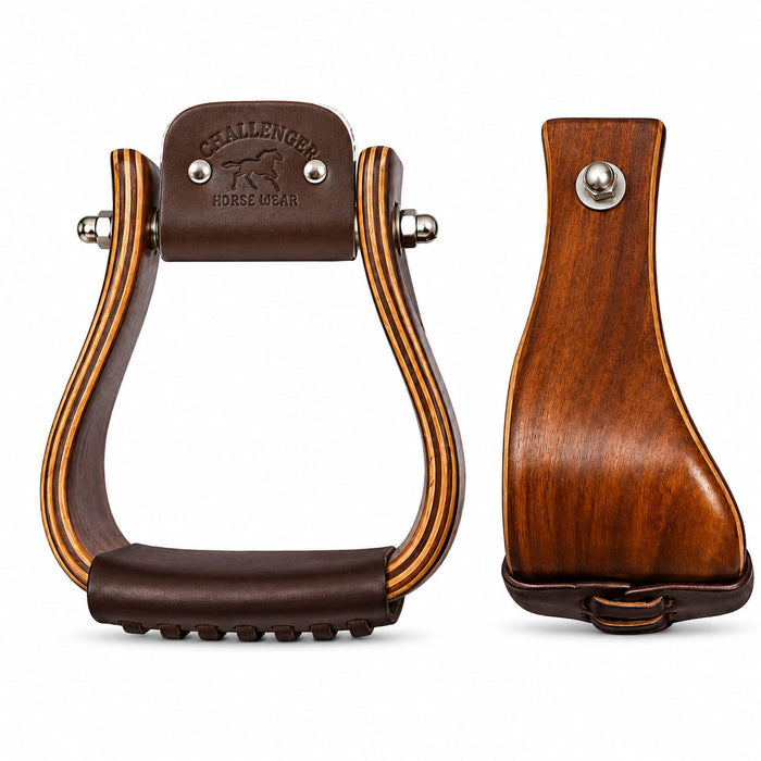Challenger Western Horse Saddle Stirrups Leather Tread Wood
