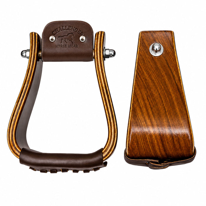 Challenger Western Horse Saddle Stirrups Leather Tread Wood