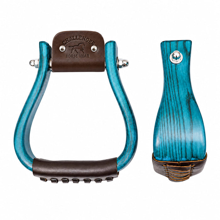 Challenger Western Horse Saddle Stirrups Leather Tread Wood