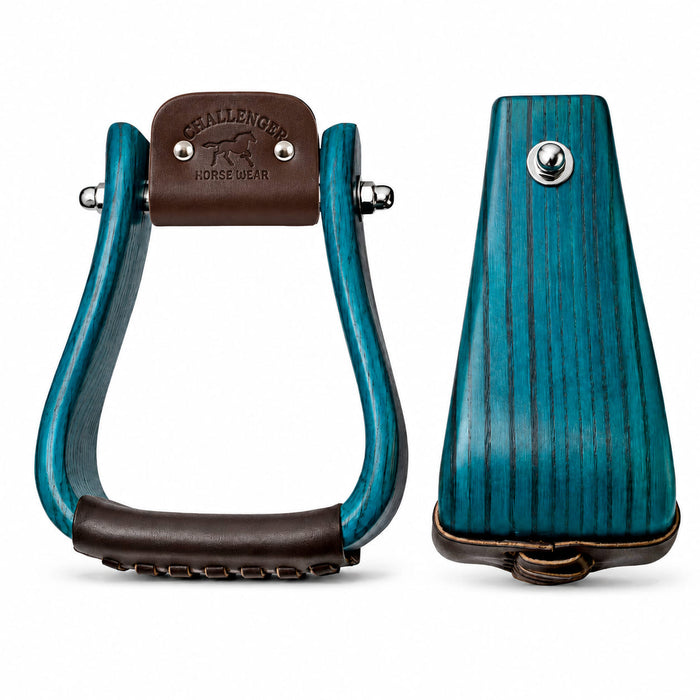 Challenger Western Horse Saddle Stirrups Leather Tread Wood