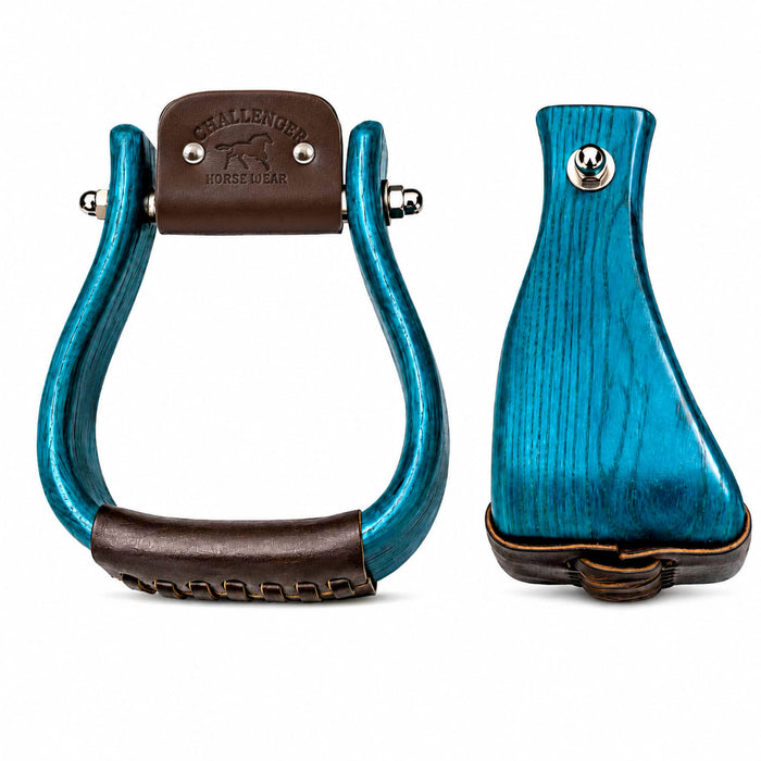 Challenger Western Horse Saddle Stirrups Leather Tread Wood