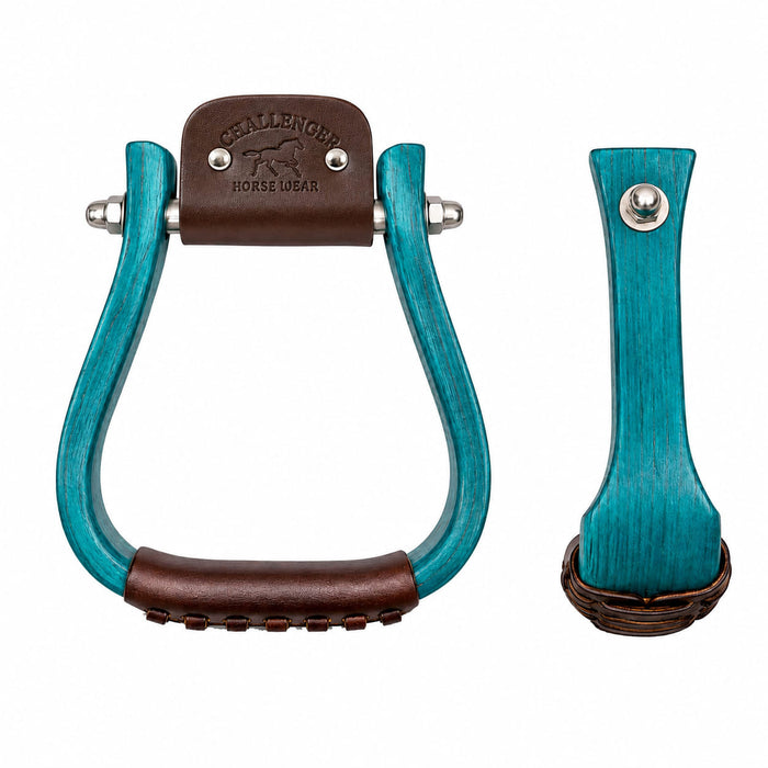 Challenger Western Horse Saddle Stirrups Leather Tread Wood