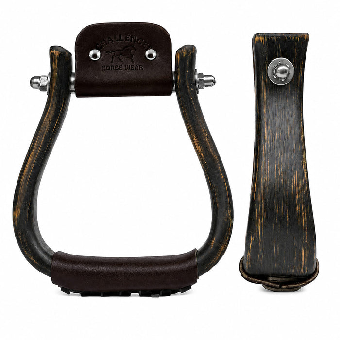 Challenger Western Horse Saddle Stirrups Leather Tread Wood