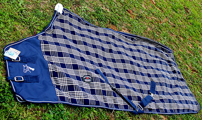 Horse Cotton Sheet Blanket Rug Summer Spring Navy Tan 5337