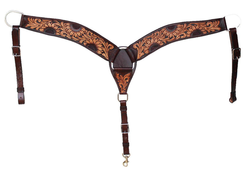 Western Horse Hand Tooled Leather Contoured Breast Collar 55BreastCollar