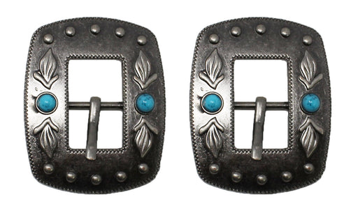 Horse Set of 2 Tack 3/4" Antique Nickle Finish Buckles w/ Red Stones