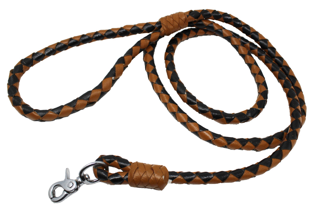 Dog Puppy Collar Leash Genuine Leather 6' Round Braided Latigo 60007