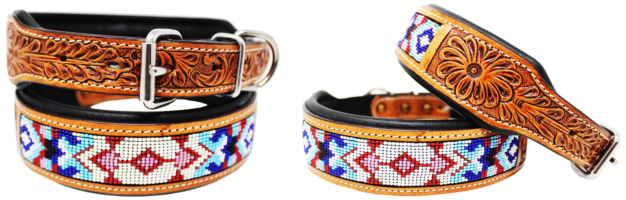 Dog Puppy Collar Genuine Cow Leather Padded Canine  60113