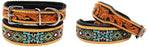Dog Puppy Collar Genuine Cow Leather Padded Canine  Beaded 60115