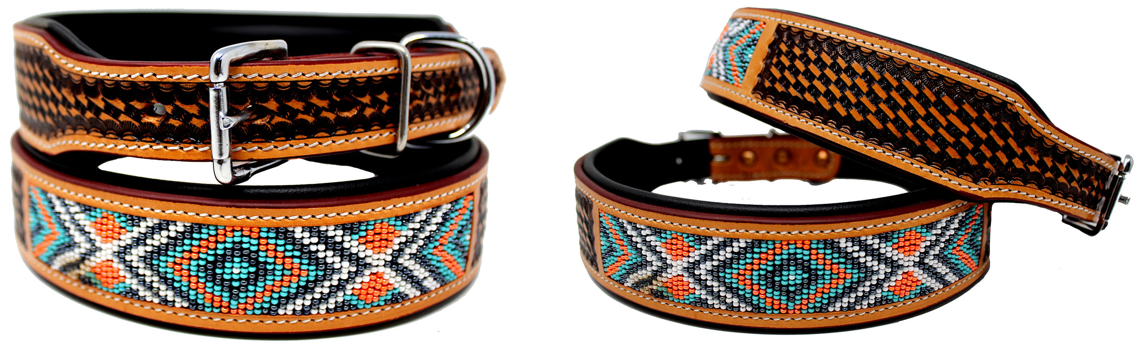 Dog Puppy Collar Genuine Cow Leather Padded Canine  60117