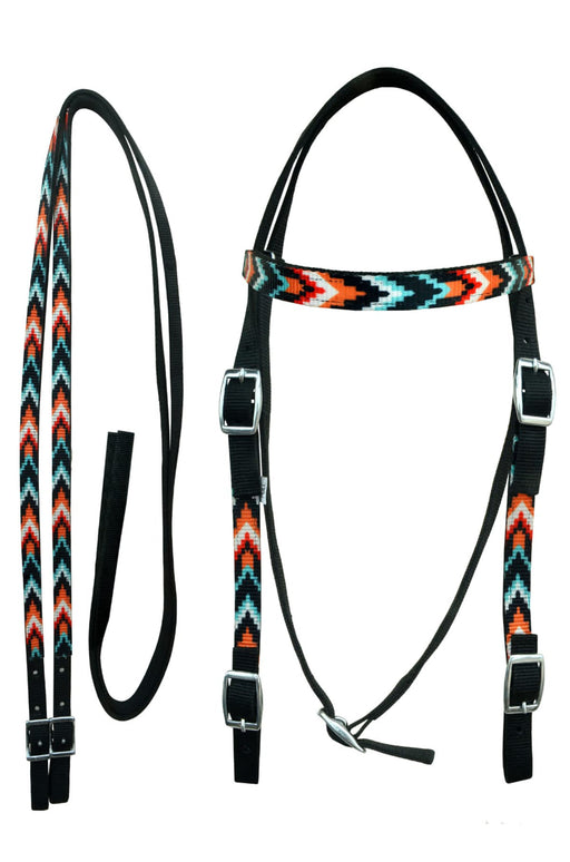 Horse Western Premium Nylon Multicolor Printed Bridle Split Reins 601171819