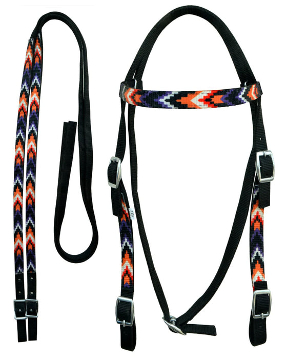 Horse Western Premium Nylon Multicolor Printed Bridle Split Reins 601171819