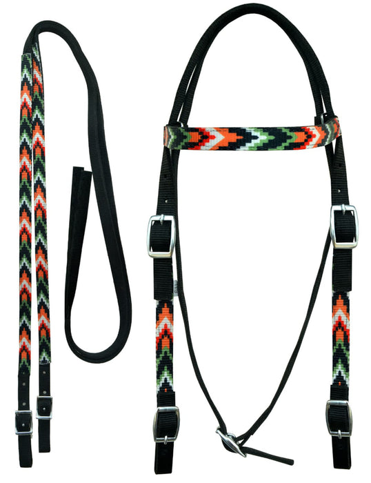 Horse Western Premium Nylon Multicolor Printed Bridle Split Reins 601171819
