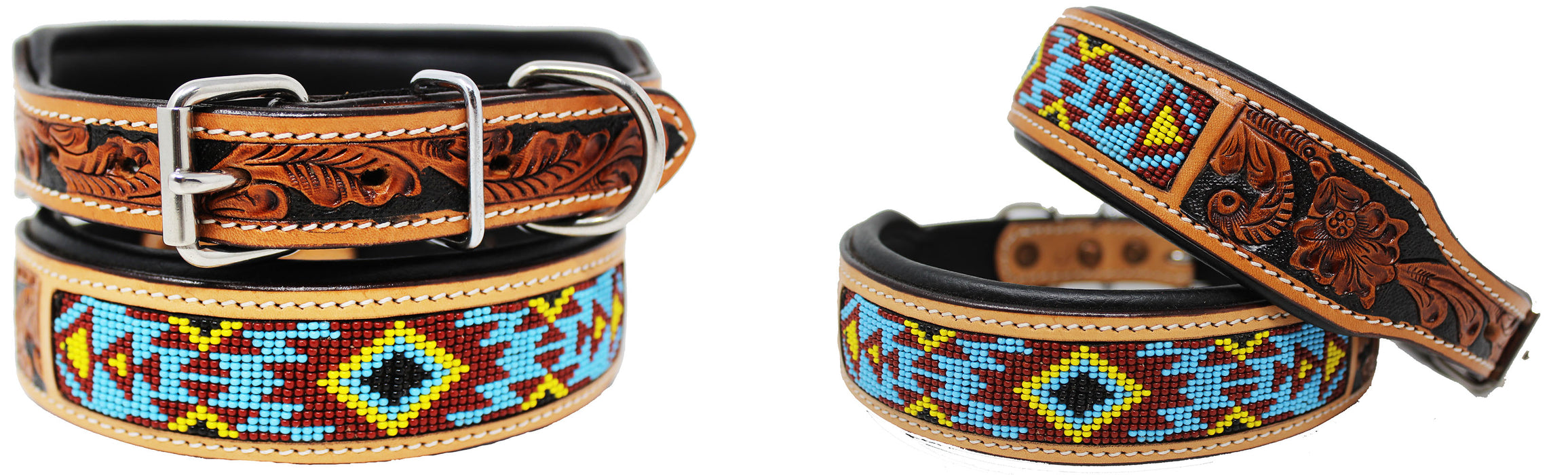 Dog Puppy Collar Genuine Cow Leather Padded Canine  60121