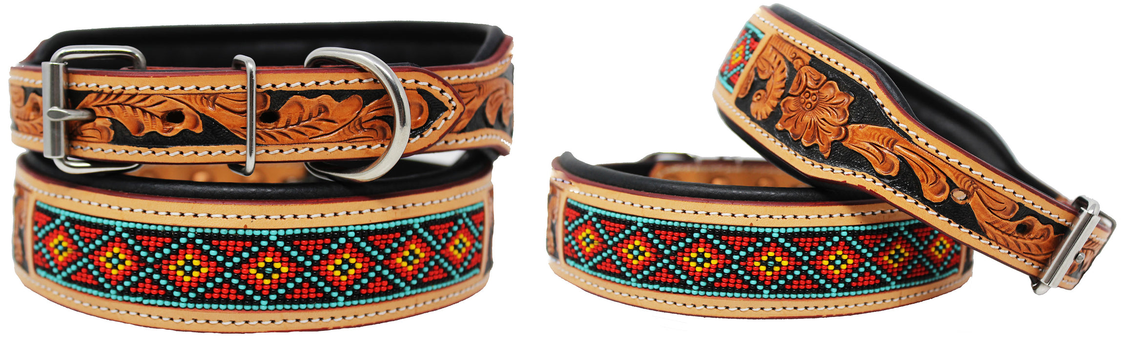 Dog Puppy Collar Genuine Cow Leather Padded Canine  60122