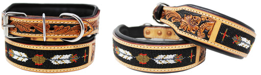Hand Tooled Beaded Padded Leather Dog Collar  60126