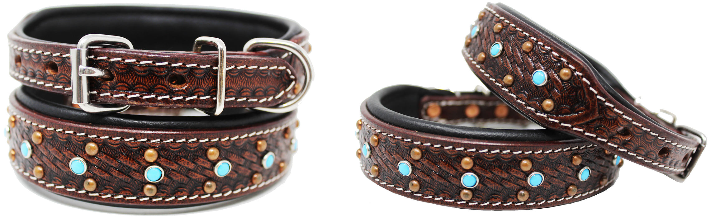 Dog Puppy Collar Genuine Cow Leather Padded Canine 6013