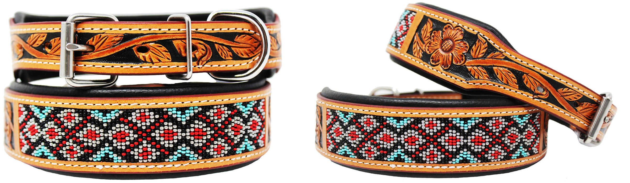 Dog Puppy Collar Genuine Cow Leather Padded Canine  60131