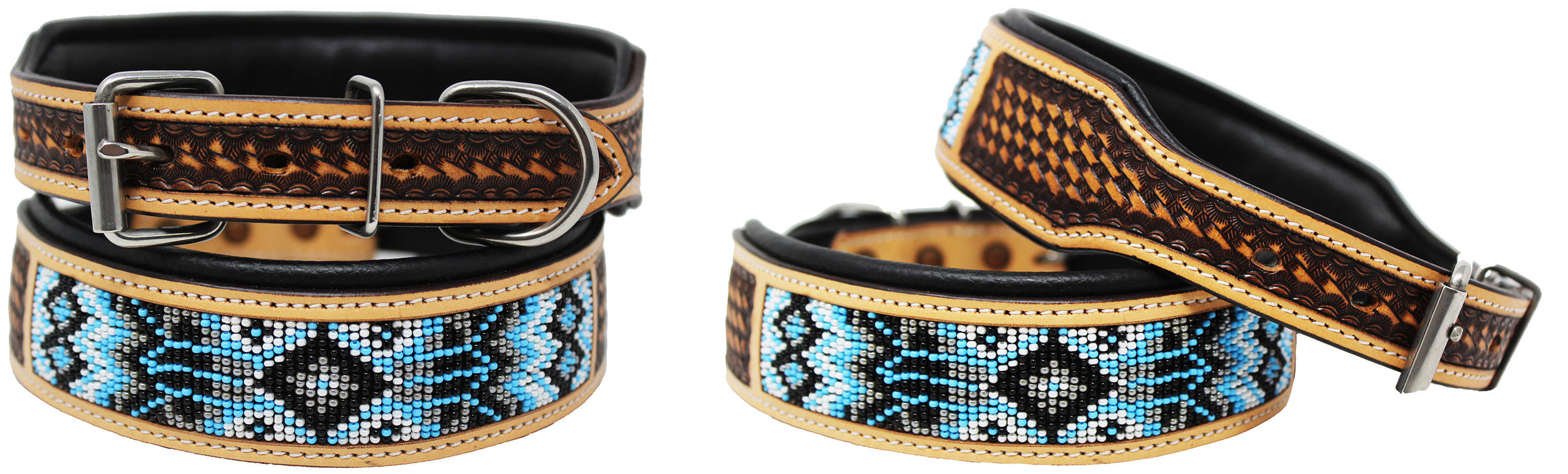 Dog Puppy Collar Genuine Cow Leather Padded Canine  60133