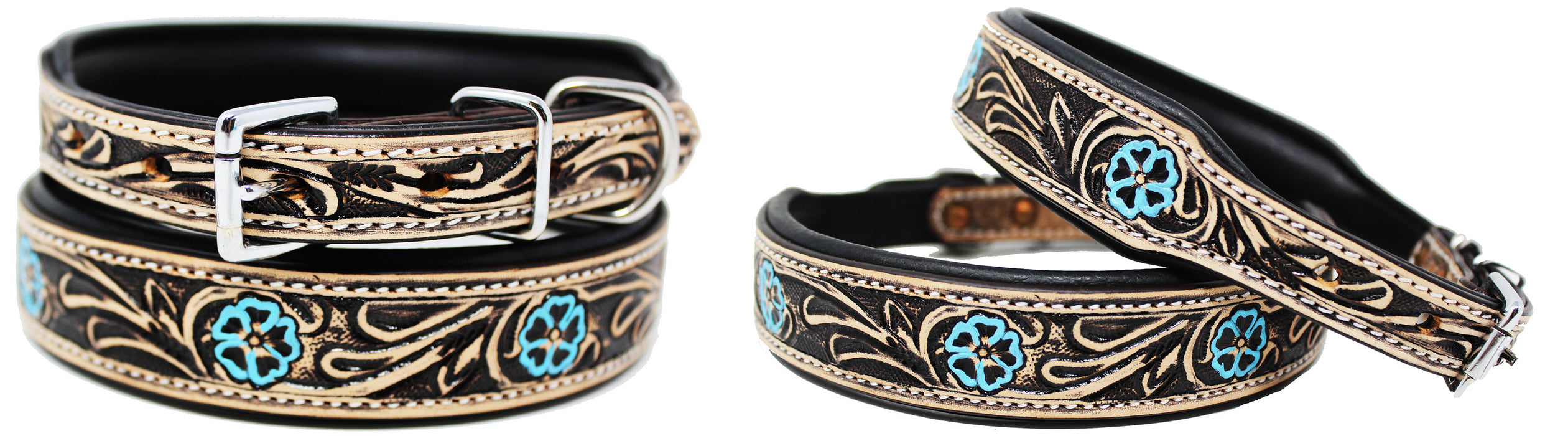 Dog Puppy Collar Genuine Cow Leather Padded Canine  60143