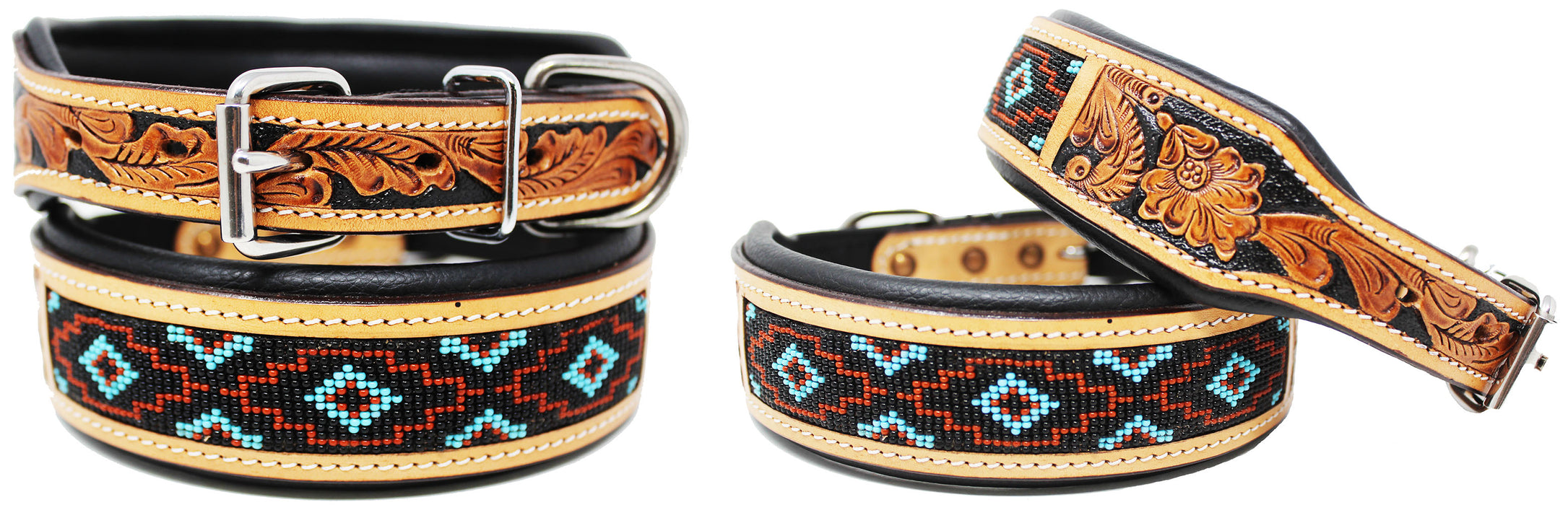 Dog Puppy Collar Genuine Cow Leather Padded Canine  60152