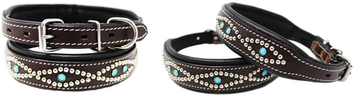 Soft Genuine Leather Beaded Padded Dog Puppy Collar  60160