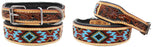 Hand Tooled Beaded Padded Leather Dog Collar  60162