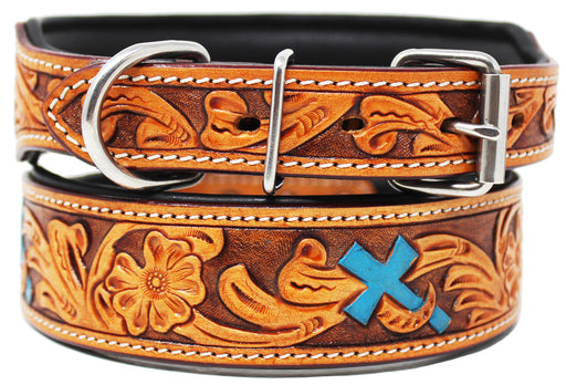 Padded Leather Dog Collar Beaded Floral Hand Tooled 60184