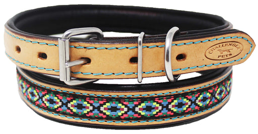 Handmade Embroidery Padded Floral Tooled Leather Dog Collar 60193