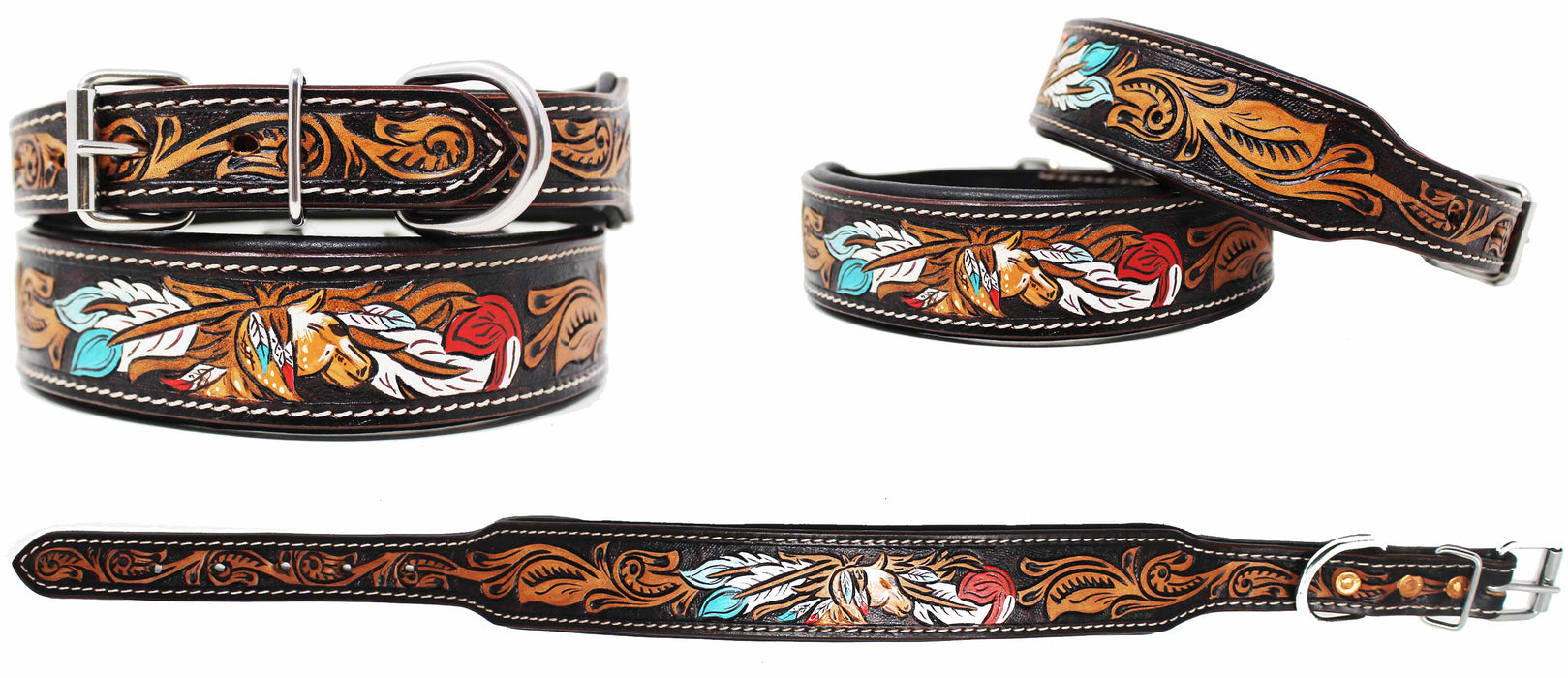 Dog Puppy Serape Beaded Genuine Padded Leather Collar 60195